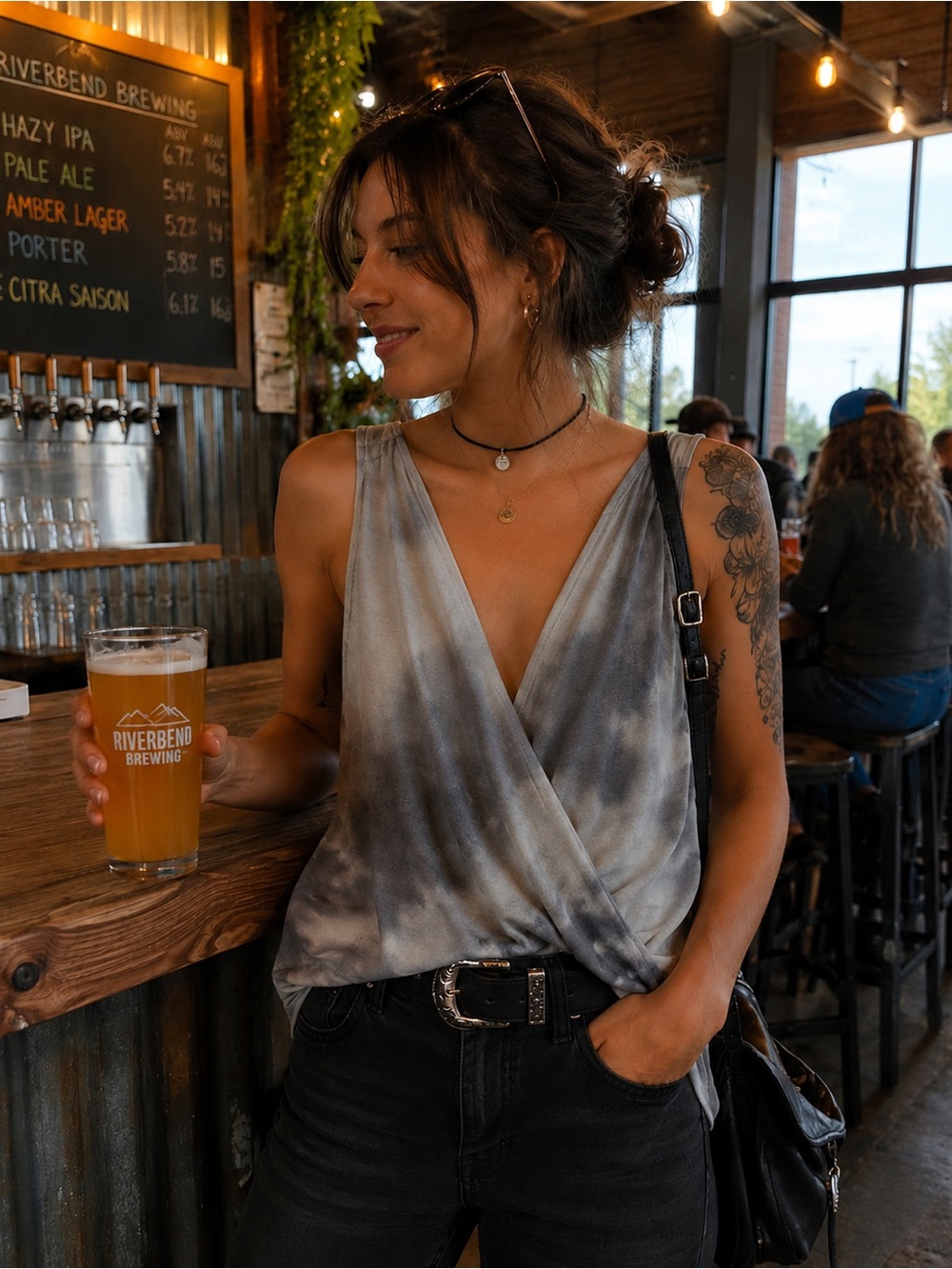 Sleeveless Tie-Dye Wrap Tank Top - Gray Blue